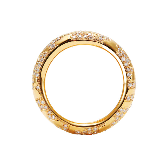 Debossed I Ring with Pave Diamonds