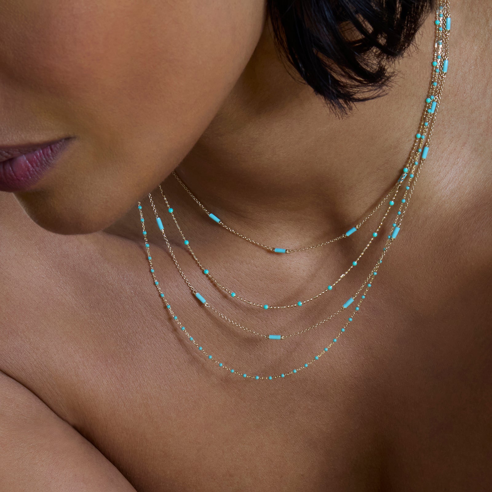 Trouver 18" Turquoise Bar Chain Necklace - Necklaces - Broken English Jewelry on model